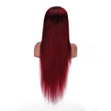 Cross-border European and American lace human hair wig, burgundy long straight, hot-selling 99J, direct from manufacturer