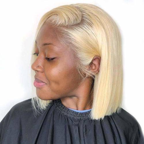 613 Blonde Wig Human Hair Bob Lace Frontal Wig Short Straight Hair Platinum Blonde Real Human Hair Wig