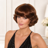 Pixie Cut Glueless Wig With Bangs European and American Real Human Hair Wig Short Brown