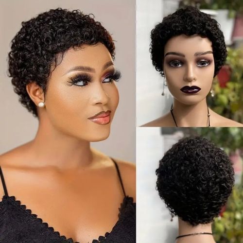 machine made short curly huamn hair wig black women