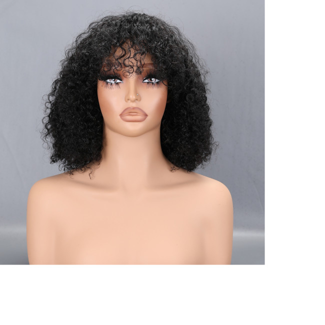 Rose Curly Short Bob Wig with Bangs Human Hair Wig With Bangs