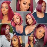 13x4 99J BOB Wig Human Hair Wig in Wine Red