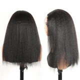 European and American wigs made of real human hair, 4x4 front lace, kinky straight wigs, glue-free, cut-to-fit, cross-border