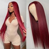 12A Human Hair 99j maroon Straight Wig 13*4 Frontal Indian