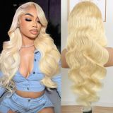 Real human hair wig 613 body wave 13*4 golden human hair wig with large lace