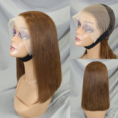 Bone Straight Lace Frontal Wig Short Bob 4# Human Hair