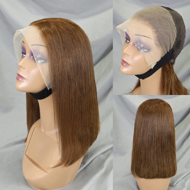 Bone Straight Lace Frontal Wig Short Bob 4# Human Hair