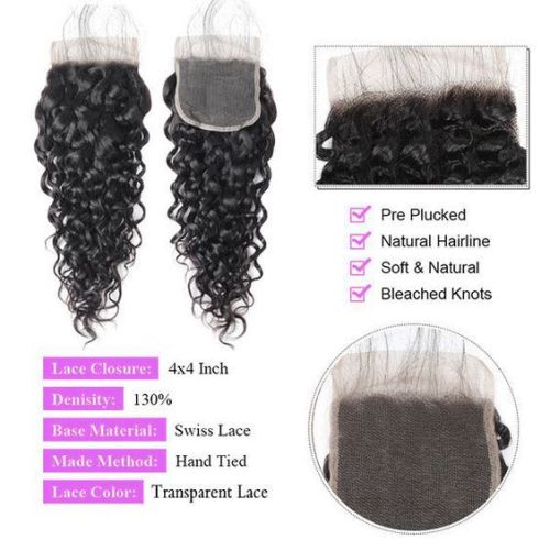 4*4 closure HD Transparent lace water wave human hair wig