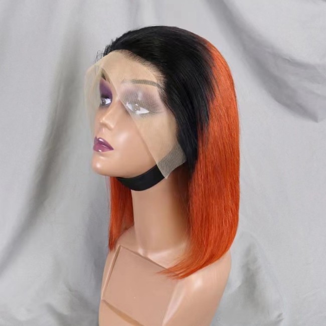 10A Brazilian 1B/350 Color 13*4 Frontal Bob Human Hair Lace Front Wig