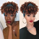 Short African-style women's curly hair with bangs, integrated ice silk headband, synthetic fiber wig