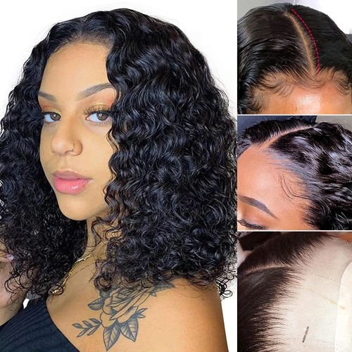 4*4lace Water wave Bob Brazilian original Human hair Wig