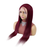 12A Human Hair 99j maroon Straight Wig 13*4 Frontal Indian