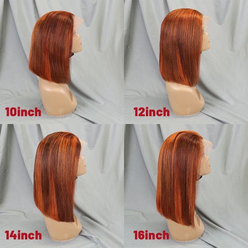 Bone Straight Lace Frontal Wig Short Bob 4/350 Human Hair