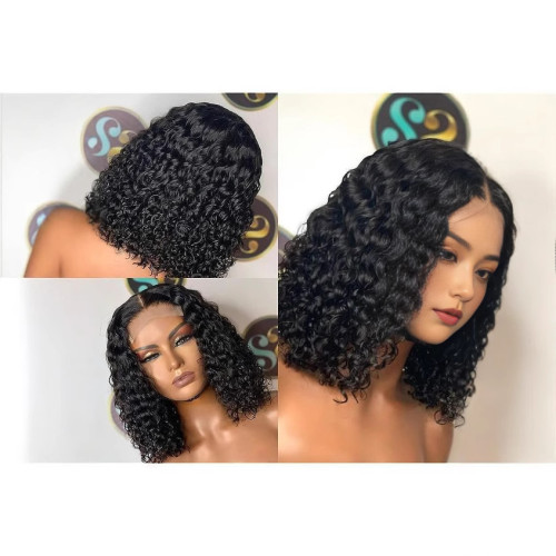 13*4 frontal  Human Hair Double Drawn Water Wave BOB Wig