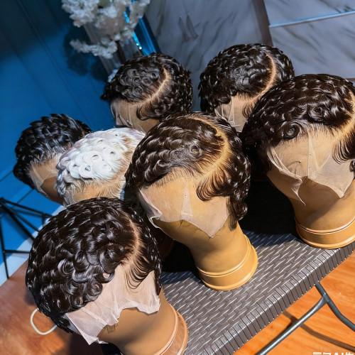 Curly pixie cut frontal wigs human hair front lace real human hair wigs