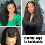 European and American wigs made from real human hair for women, machine-made U-shaped headgear, kinky straight wigs, same style as worn by celebrities, for cross-border sales