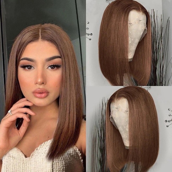 10A Brazilian Brown 4# Bob With 13*4 Frontal 200% Density