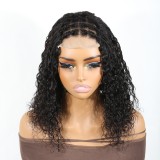 4x4 Lace Water Wave Wig with Braided Detail Cross-border Real Human Hair Wig