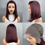 13*4HD transparent lace 99J burgundy human hair frontal wome