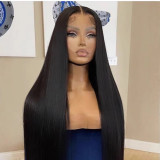 Best-selling in Europe and America, high-volume black long straight human hair lace front wig, Xuchang black natural color, large stock available
