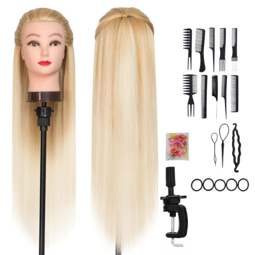 High-temperature synthetic fiber wig mannequin head 28inch Invisible halo styling head model for hairdressing teaching