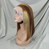 Bone Straight Lace Frontal Wig Short Bob 4/27 Human Hair