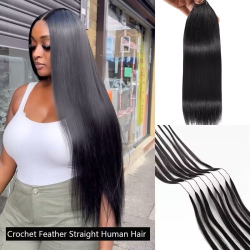 Crochet Feather Hair Extensions straight feather hair extensions made from real human hair, popular in Europe and America