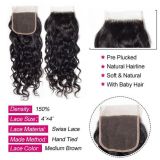 4by4 water wave closure Transparent brown lace hair is now in stock