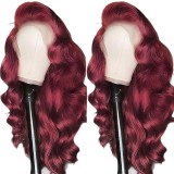 Body wave wig human hair 99J foreign trade European and American 13*4 front lace full wig