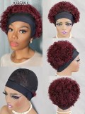 100% human  hair  headband   Short  curl wig