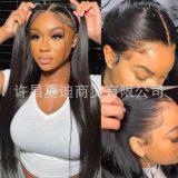 13*4 Hot-Selling European and American Full Head Wig, Real Human Hair, Natural Black Long Straight Hair, Direct Sale from Manufacturer