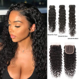 Cross-border real human hair Water Wave 3 Bundles With 4X4 Closure Human Hair