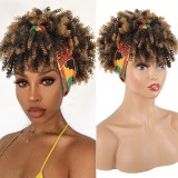 Short African-style women's curly hair with bangs, integrated ice silk headband, synthetic fiber wig