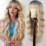 Cross-border Halloween funny wig, anime-style costume, purple wavy curly hair with air bangs, full head wig