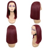 Bone Straight Lace Frontal Wig Short Bob 99j# Human Hair
