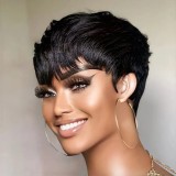 100% Human Hair Short Cut Curly Wig Pixie Bob