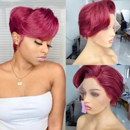 13*4 Frontal Pixie Bob 100% Human Hair Color Lace Wig