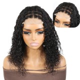 4x4 Lace Water Wave Wig with Braided Detail Cross-border Real Human Hair Wig