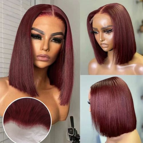 13*4HD transparent lace 99J burgundy human hair frontal wome