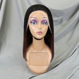 Bone Straight Lace Frontal Wig Short Bob 1b/4 Human Hair