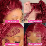 99j deep wave human hair wig, cross-border hot-selling front lace human hair wig in burgundy color