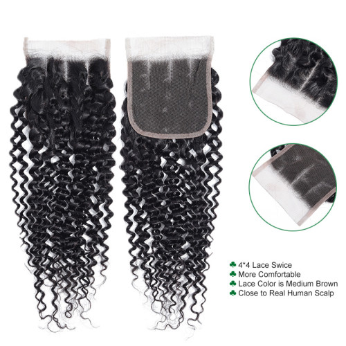 4*4 Brazilian Kinky Curly Lace Frontal Closure Human Hair