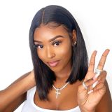 European and American wigs made of real human hair, T-part lace straight hair bob wig, real human hair headpiece, cross-border wholesale