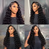 HD transparent lace loose deep wave human hair wig, available in stock in Europe and America