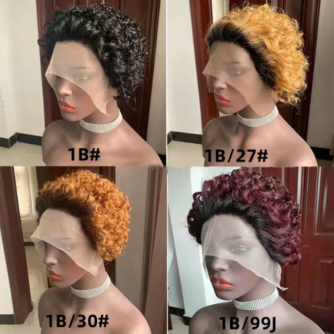 Realistic wig European and American pixie 13*1 lace front short curly hair wig