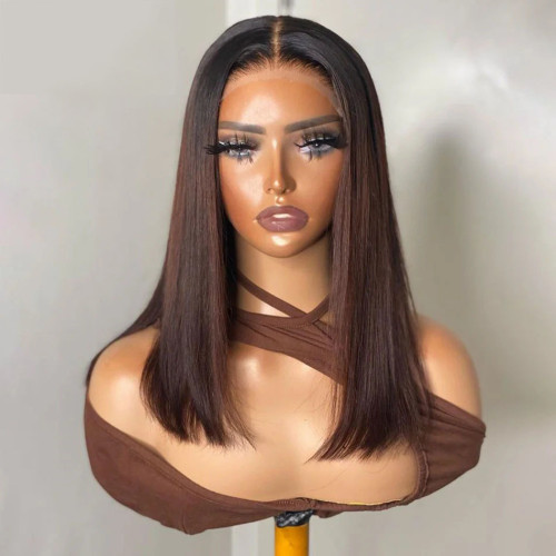 12A Straight Bob Brown 4#  Vietnamese Hair 13*4frontal wig