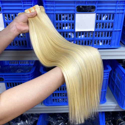 15A braided hair curtain#613 human hair bundles, platinum blonde, straight natural hair, European and American cross-border