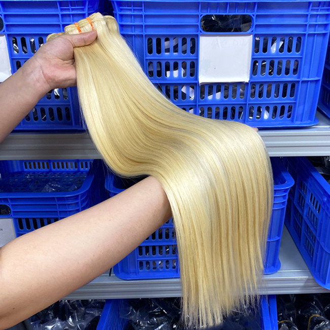 15A braided hair curtain#613 human hair bundles, platinum blonde, straight natural hair, European and American cross-border