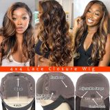Wig made of real human hair, 4x4 front lace, bleached and dyed 1B30 body wave, fashionable headpiece, cross-border wholesale