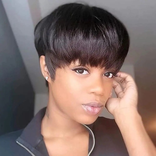 Short Straight Bob Wig Pixie Cut Wig Human Hair For Black